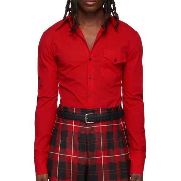 Luu Dan SSENSE Exclusive Red Cotton Poplin Long Sleeve Button Down Shirt NWT - Picture 1 of 6
